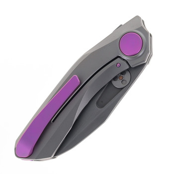 Reate Knives VK-FROK Folding Knife Wire Wheel Titanium Handle 3.2" Acid Washed Hand Rubbed Elmax Blade