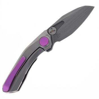 Reate Knives VK-FROK Folding Knife Wire Wheel Titanium Handle 3.2" Acid Washed Hand Rubbed Elmax Blade
