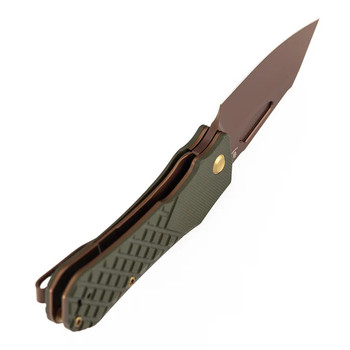 Tenable Loki Folding Knife Olive Green G10 Handle Nitro-V Wharncliffe Plain Edge Rose Gold Finish B1058A4