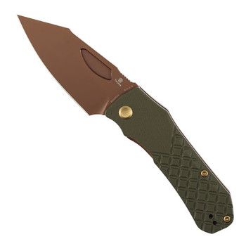 Tenable Loki Folding Knife Olive Green G10 Handle Nitro-V Wharncliffe Plain Edge Rose Gold Finish B1058A4