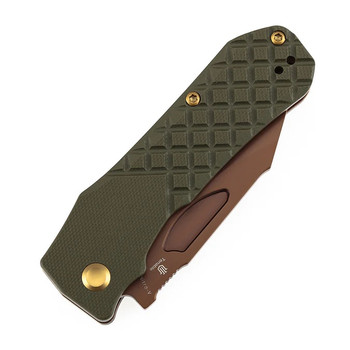 Tenable Loki Folding Knife Olive Green G10 Handle Nitro-V Wharncliffe Plain Edge Rose Gold Finish B1058A4
