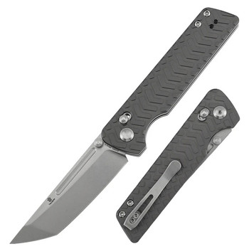 Tenable Anomaly Folding Knife Gray Aluminum Handle Nitro-V Tanto Plain Edge Stonewash Finish B2038V1
