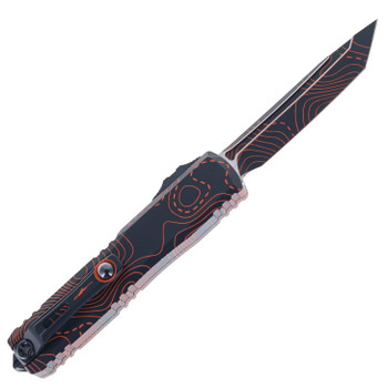 Microtech Ultratech Gen IV OTF Automatic Knife Topographic Black/Orange Camo Aluminum Handle T/E M390MK Blade 11234-1TPBKORCS