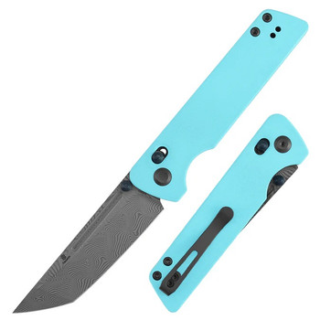Tenable Anomaly Folding Knife Blue G10 Handle Damascus Tanto Plain Edge B2038V3