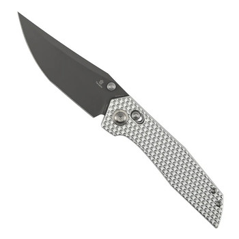 Tenable Deadite Folding Knife Silver Aluminum Handle 14C28N Clip Point Plain Gray TiCn Coated Blade B1081V2
