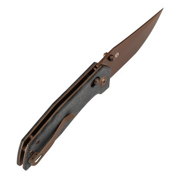 Tenable Deadite Folding Knife Black Micarta Handle 14C28N Clip Point Plain Rose Gold Blade B1081V3