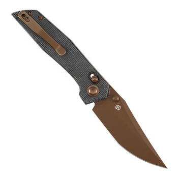 Tenable Deadite Folding Knife Black Micarta Handle 14C28N Clip Point Plain Rose Gold Blade B1081V3