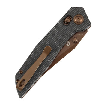 Tenable Deadite Folding Knife Black Micarta Handle 14C28N Clip Point Plain Rose Gold Blade B1081V3