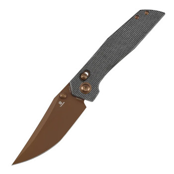 Tenable Deadite Folding Knife Black Micarta Handle 14C28N Clip Point Plain Rose Gold Blade B1081V3
