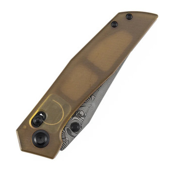 Tenable Deadite Folding Knife Amber PEI Handle Water Ripple Damascus Clip Point Plain Edge B1081V4