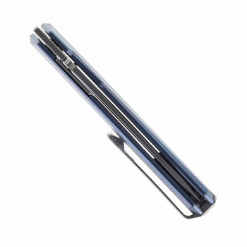Remette Eligo Folding Knife Blue Titanium Handle M390 Tanto Plain Edge Satin Pearlescent Finish EGA4