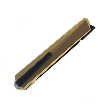 Remette Eligo Folding Knife Gold Titanium Handle M390 Tanto Plain Edge Black Titanium Plated Pearlescent Finish EGA3