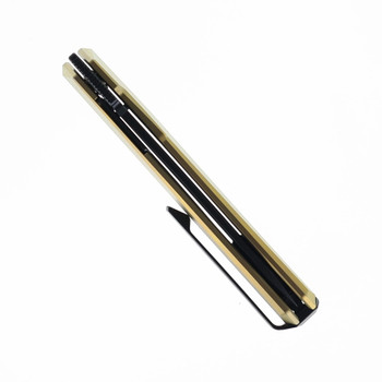 Remette Eligo Folding Knife Gold Titanium Handle M390 Tanto Plain Edge Black Titanium Plated Pearlescent Finish EGA3