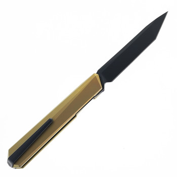 Remette Eligo Folding Knife Gold Titanium Handle M390 Tanto Plain Edge Black Titanium Plated Pearlescent Finish EGA3