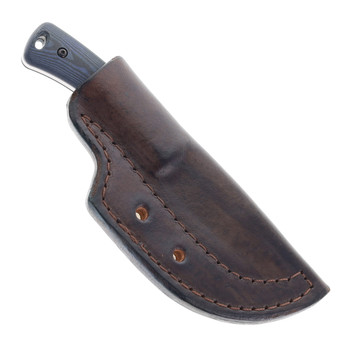 Three Rivers TagAlong Fixed Blade MagnaCut Blade Black and Blue Richlite Handle Taco Leather Sheath