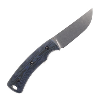Three Rivers TagAlong Fixed Blade MagnaCut Blade Black and Blue Richlite Handle Taco Leather Sheath