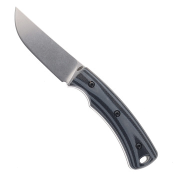 Three Rivers TagAlong Fixed Blade MagnaCut Blade Shadow Zebra Gray & Black G10 Handle Taco Leather Sheath