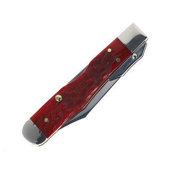 Case Knives Cheetah Cub Slip Joint Folding Knife Peach Seed Jig Dark Red Bone Lockback Handle 1095 Carbon Steel Blade 31943