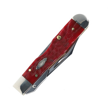 Case Knives Cheetah Cub Slip Joint Folding Knife Peach Seed Jig Dark Red Bone Lockback Handle 1095 Carbon Steel Blade 31943