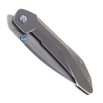 Ketuo Folding Knife Stabitha Titanium/Blue Accents Handle M390 Drop Point Plain Edge Bead Blast Finish