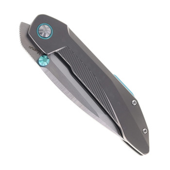 Ketuo Folding Knife Stabitha Titanium/Green Accents Handle M390 Drop Point Plain Edge Satin Finish