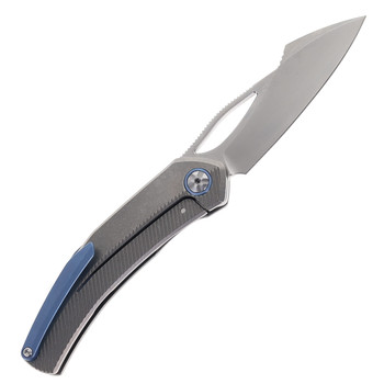 Ketuo Folding Knife Slashly Titanium/Blue Accents Handle M390 Drop Point Plain Edge Bead Blast Finish