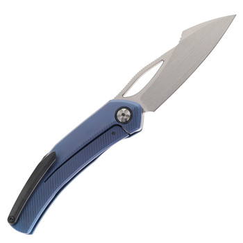 Ketuo Slashy Folding Knife Blue Titanium Handle M390 Plain Edge Satin Finish