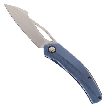 Ketuo Slashy Folding Knife Blue Titanium Handle M390 Plain Edge Satin Finish