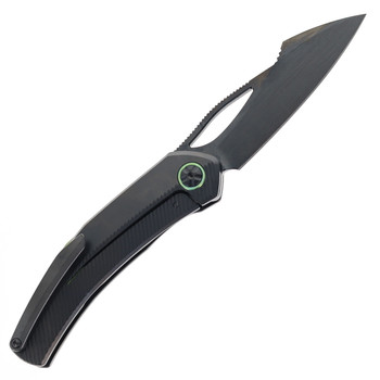 Ketuo Slashly Folding Knife DLC Titanium/Green Accents Handle M390 Plain Edge DLC Finish