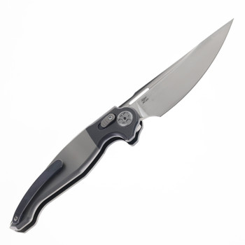 Rike Predator 2 Folding Knife Two Tone Gray Titanium Handle M390 Drop Point Plain Edge Satin Finish