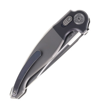 Rike Predator 2 Folding Knife Two Tone Gray Titanium Handle M390 Drop Point Plain Edge Satin Finish