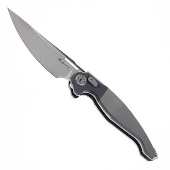 Rike Predator 2 Folding Knife Two Tone Gray Titanium Handle M390 Drop Point Plain Edge Satin Finish