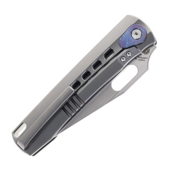 (Detent Lash) Open Box/Returned TwoSun Folding Knife Titanium/Timascus Inlay Handle M398 Plain Edge TS451-M398-TIMASCUS