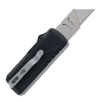 TacKnives Zipper OTF Utility Knife Black Aluminum Rock Grind Handle SK5 Razor Blade