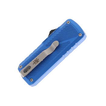 TacKnives Zipper OTF Utility Knife Blue Aluminum Rock Grind Handle SK5 Razor Blade