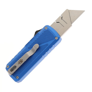 TacKnives Zipper OTF Utility Knife Blue Aluminum Rock Grind Handle SK5 Razor Blade