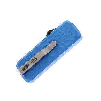 TacKnives Zipper OTF Utility Knife Blue Aluminum Rock Grind Handle SK5 Razor Blade