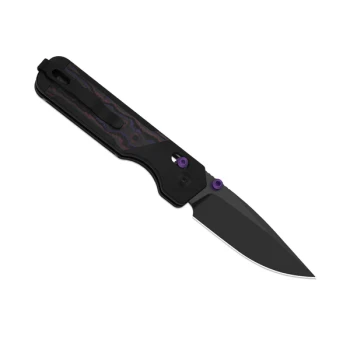Kizer Militaw 315 Folding Knife Purple Haze Aluminum/FatCarbon Handle Elmax Drop Point Plain Edge Matte DLC Ultra Finish Ki3634.31CDA1