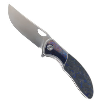 (No Detent) Miguron Dromos Folding Knife Timascus Carbon Fiber/Titanium Handle M390 Plain Edge MGR-611MABK