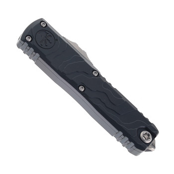 Microtech UTX-85 Gen IV OTF Automatic Knife Black Topographic Deep Aluminum Engraved Handle M390MK Stonewashed Blade 12354TP-10S