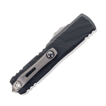 Microtech UTX-85 Gen IV OTF Automatic Knife Black Topographic Deep Aluminum Engraved Handle M390MK Stonewashed Blade 12354TP-10S