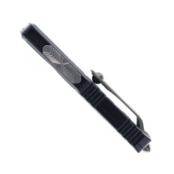 Microtech UTX-85 Gen IV OTF Automatic Knife Black Topographic Deep Aluminum Engraved Handle M390MK Stonewashed Blade 12354TP-10S