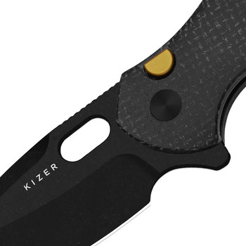 Kizer Roach XL Folding Knife Black Micarta Handle 14C28N Drop Point  Plain Edge Black PVD Finish V4477BDA2