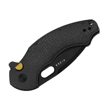 Kizer Roach XL Folding Knife Black Micarta Handle 14C28N Drop Point  Plain Edge Black PVD Finish V4477BDA2