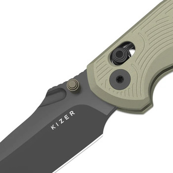 Kizer Khamsin Folding Knife Sand Aluminum Handle Nitro-V  Drop Point Plain Edge Gray PVD Finish V3791A1