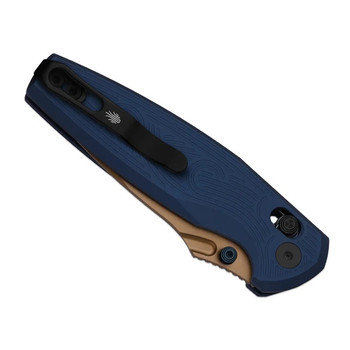 Kizer Khamsin Folding Knife Navy Blue Aluminum Handle Nitro-V Drop Point Plain Edge Sunset Metal PVD Finish V3791A2