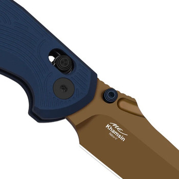 Kizer Khamsin Folding Knife Navy Blue Aluminum Handle Nitro-V Drop Point Plain Edge Sunset Metal PVD Finish V3791A2