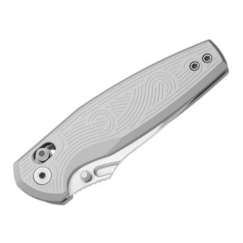 Kizer Khamsin Folding Knife Silver Aluminum Handle Nitro-V Drop Point Plain Edge Satin Finish V3791A3