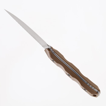 Microtech Akris Fixed Blade Dark Earth G10 Handle Stonewash M390MK Blade Leather Sheath 95-10DE-1