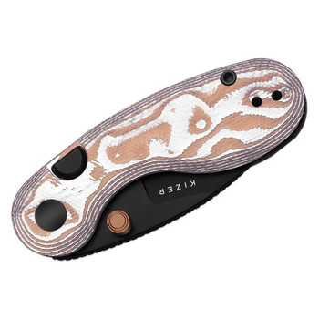 Kizer Microbe Folding Knife Orange Glass Fiber Handle 14C28N Drop Point Plain Edge Black PVD Finish V2742A12